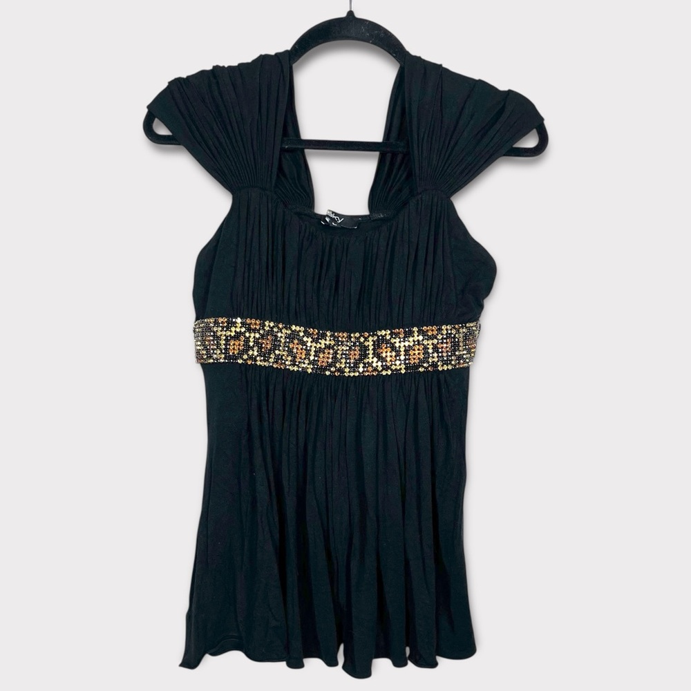 Rhinestone Babydoll Top Large Y2k Whimsigoth glam fairy preppy animal print